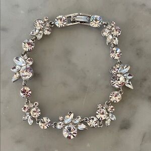 GIVENCHY Flex Crystal Cluster Silver Tone Tennis Bracelet